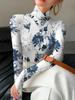 Women's Fashion Floral Print Long Sleeve Turtleneck - Sexy, Stretch Polyester, Machine Washable