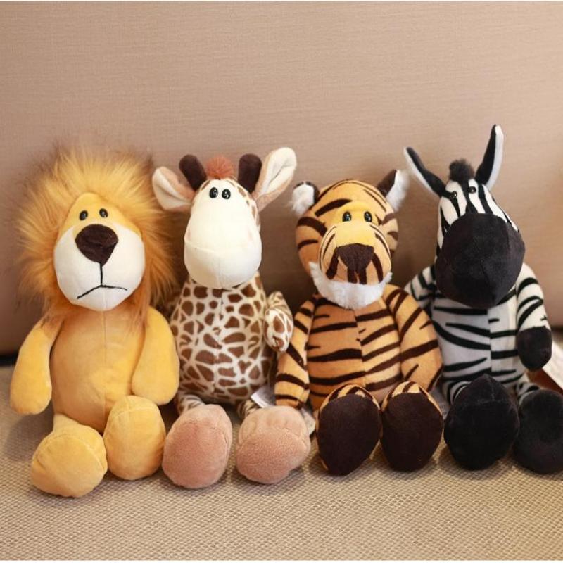 1 Piece 25Cm Soft Dolls Jungle Lion Elephant Tiger Dog Fox Monkey Deer Stuffed Plush Forest Animals Kids Toys Children Gift