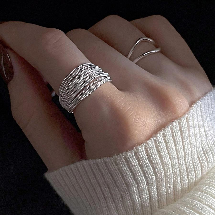 2023 Trendy Multi-Layered Sterling Silver Statement Ring for Women