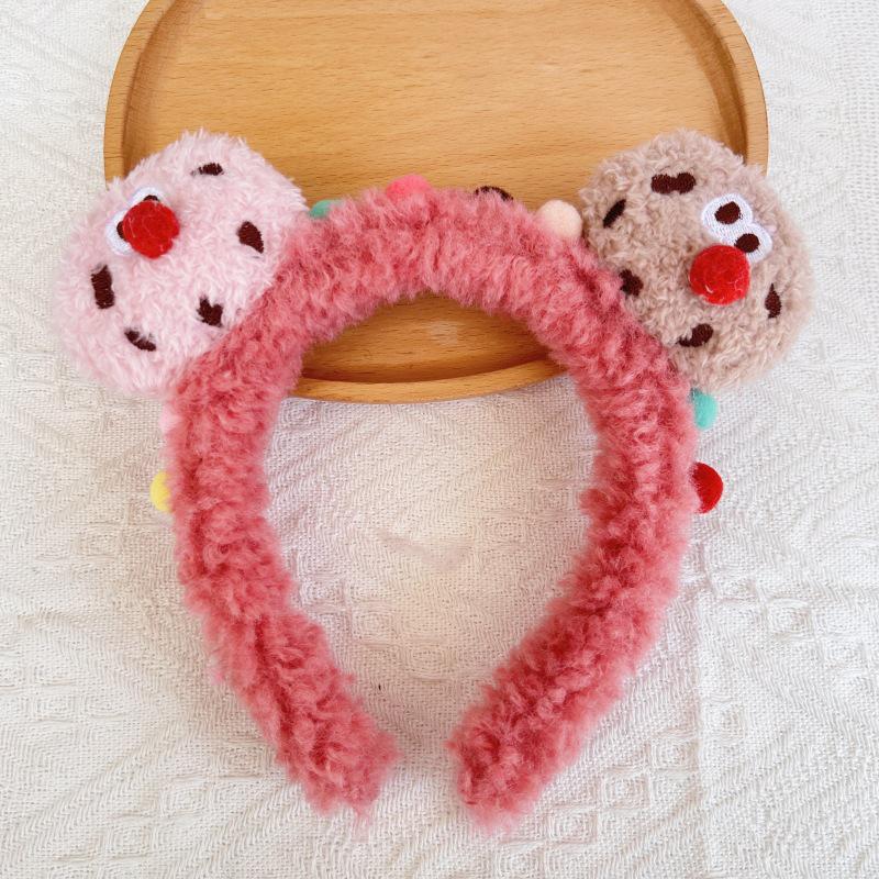 Cartoon Cookie Biscuit Plush Headband for Women - Cute & Funny Face Washing, Makeup Hair Accessory for Autumn/Winter