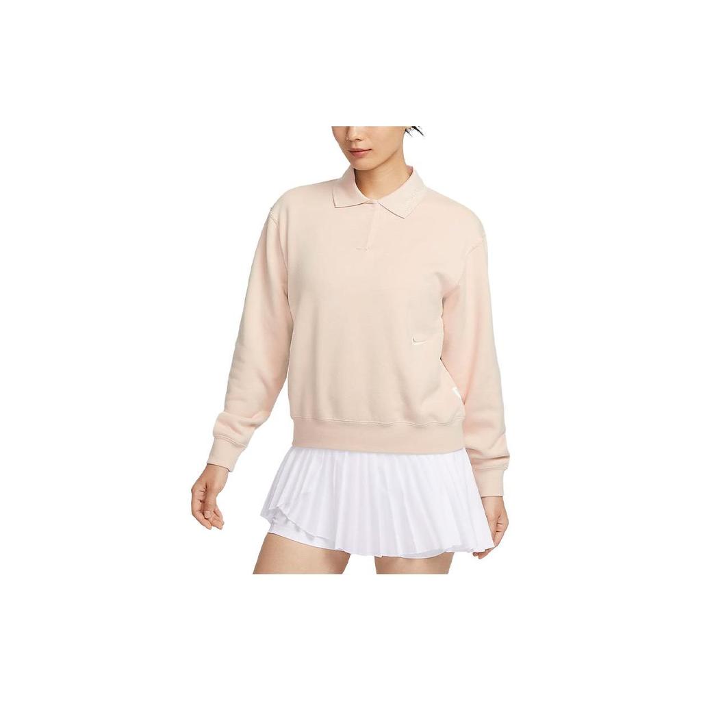 Nike Heritage Solid Loose Long Sleeve Polo Shirt Women Tops Sand-White FZ4338-126