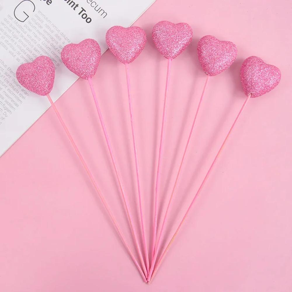 10pcs Love Glitter Foam Heart Picks Stick Red Pink Vase Picks Decor Mother's Day Gift