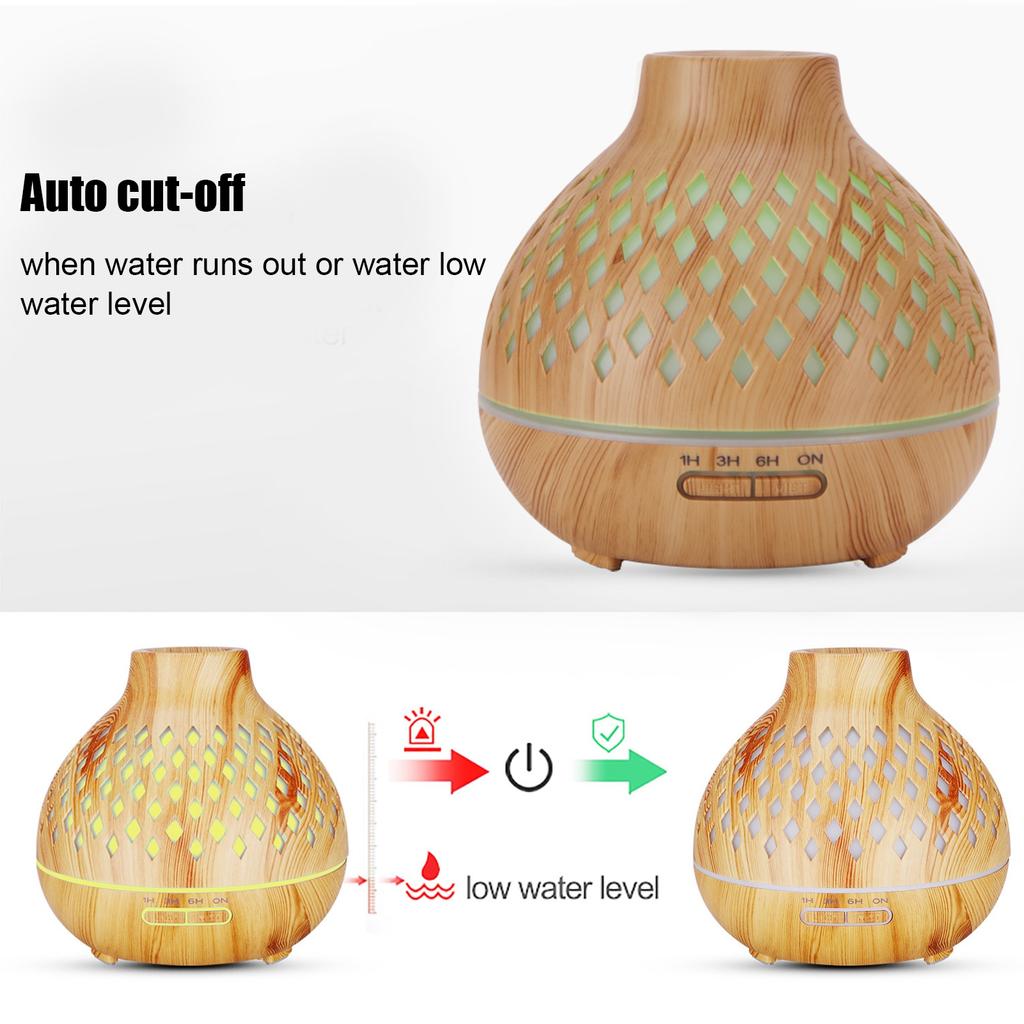 400ml Light Wood Grain Air Diffuser Electric Aroma Humidifier with Ambient Night Lamp 100‑240VUK Plug