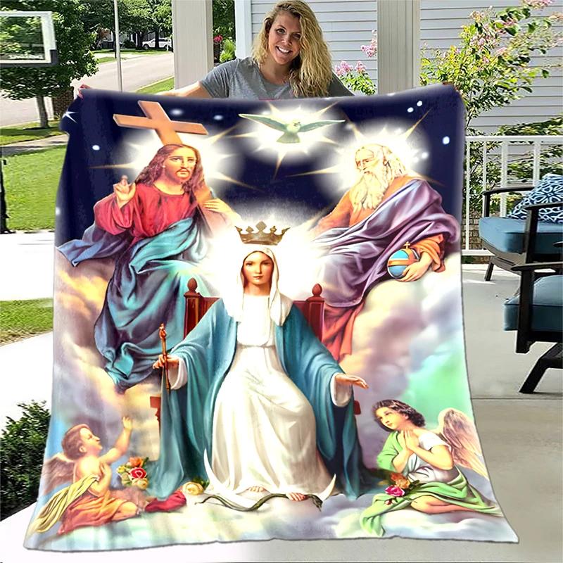 Jesus Virgin Mary Soft Throw Blanket Bedding Flannel Living Room/Bedroom Warm Blanket Virgin Mary Blanket Cross Blanket Home