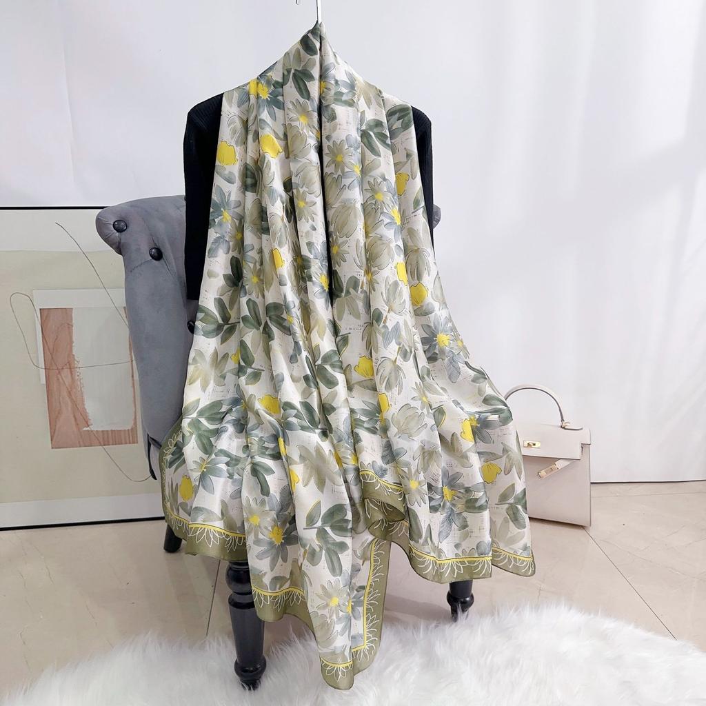Flower Print Satin Scarf Imitation Silk Soft Skin Friendly Shawl Spring Autumn Casual Decoration Inelastic Neck Scarf