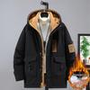 Men's Plus Size 2023 Trendy Mid-Length Cotton Jacket - Winter Warm Hooded Korean Style Workwear