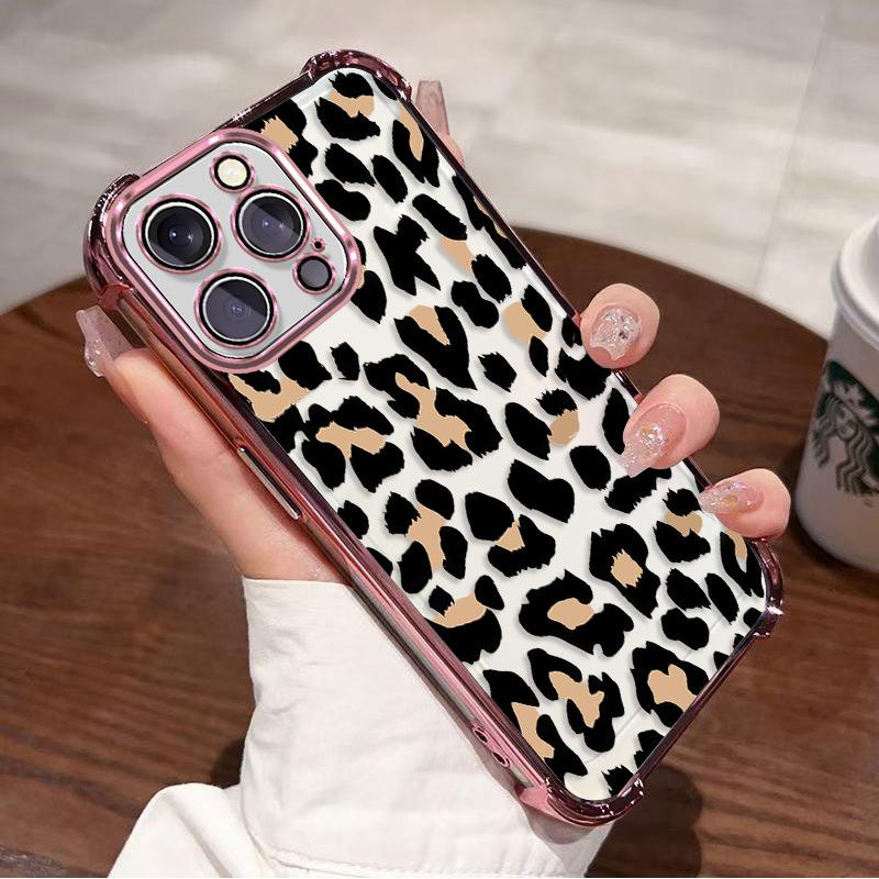 Hot-selling iphone13 leopard print mobile phone case 17promax anti-drop airbag case Apple 16 high-value women's model