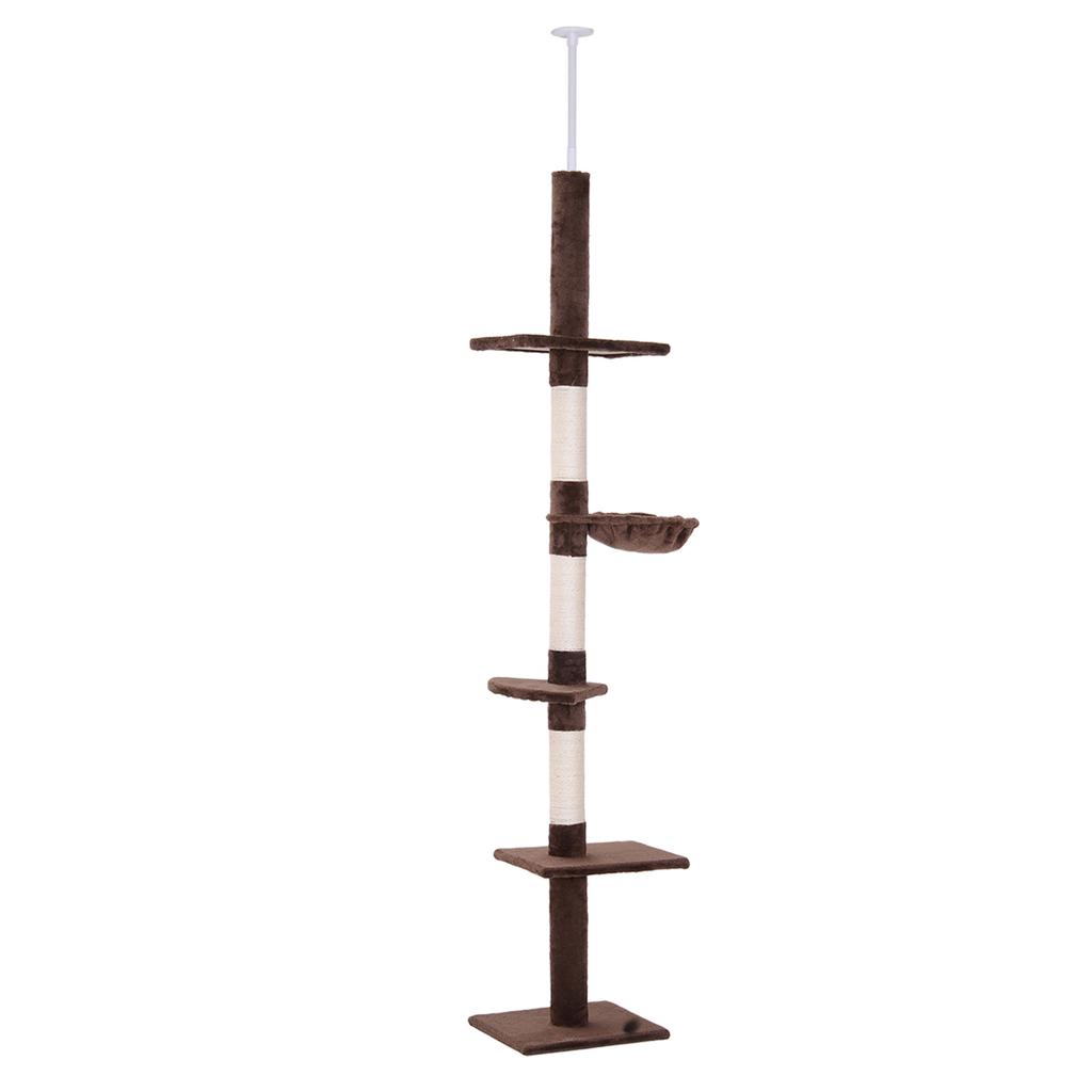 Floor To Ceiling Cat Tree 230-260cm Height Adjustable, 5-Tier Cat Tower with Scratching Posts, Hammock, Perches