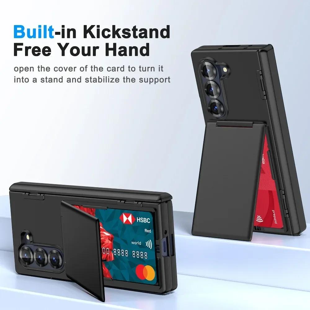 Luxury Flip Kickstand Phone Case For Samsung Galaxy Z Fold 7 6 Fold7 Fold6 5G Folding Bracket Matte Cover with Card Holder