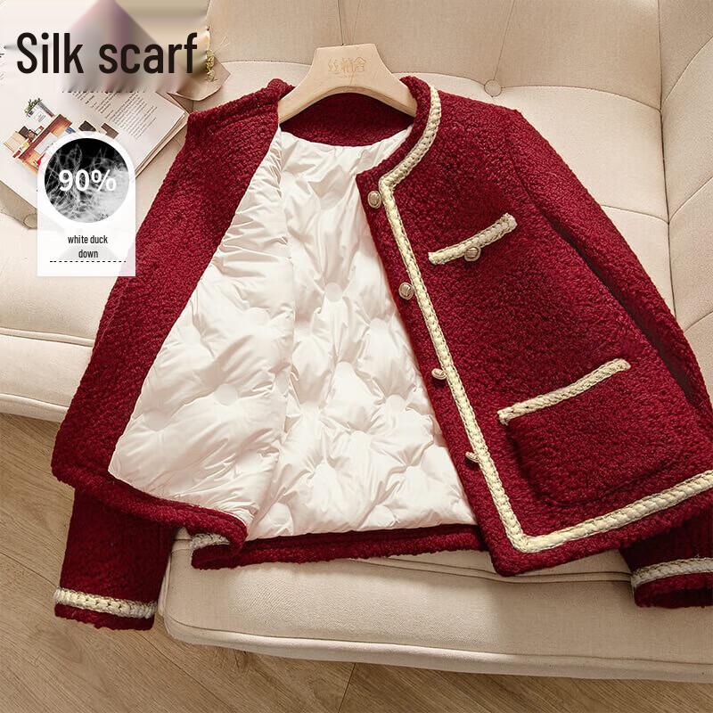 

Women s Elegant Color-Block Wool Blend Short Down Jacket M