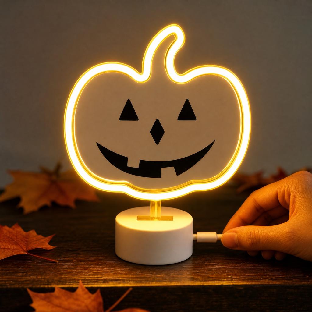 Halloween Neon Pumpkin Night Light Decorative Lamp for Holiday Party Decor Gift