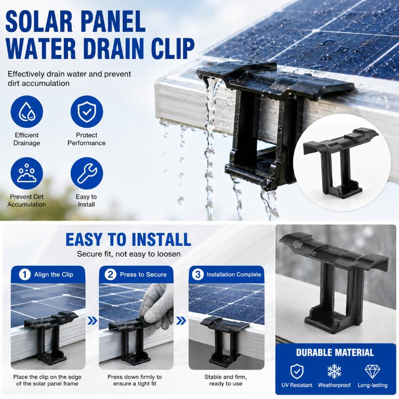 4PCS Photovoltaic Panel Water Drainage Clips 35/40/45mm Durable Solar Panel Water Remover Clips for Rooftop PV Installation