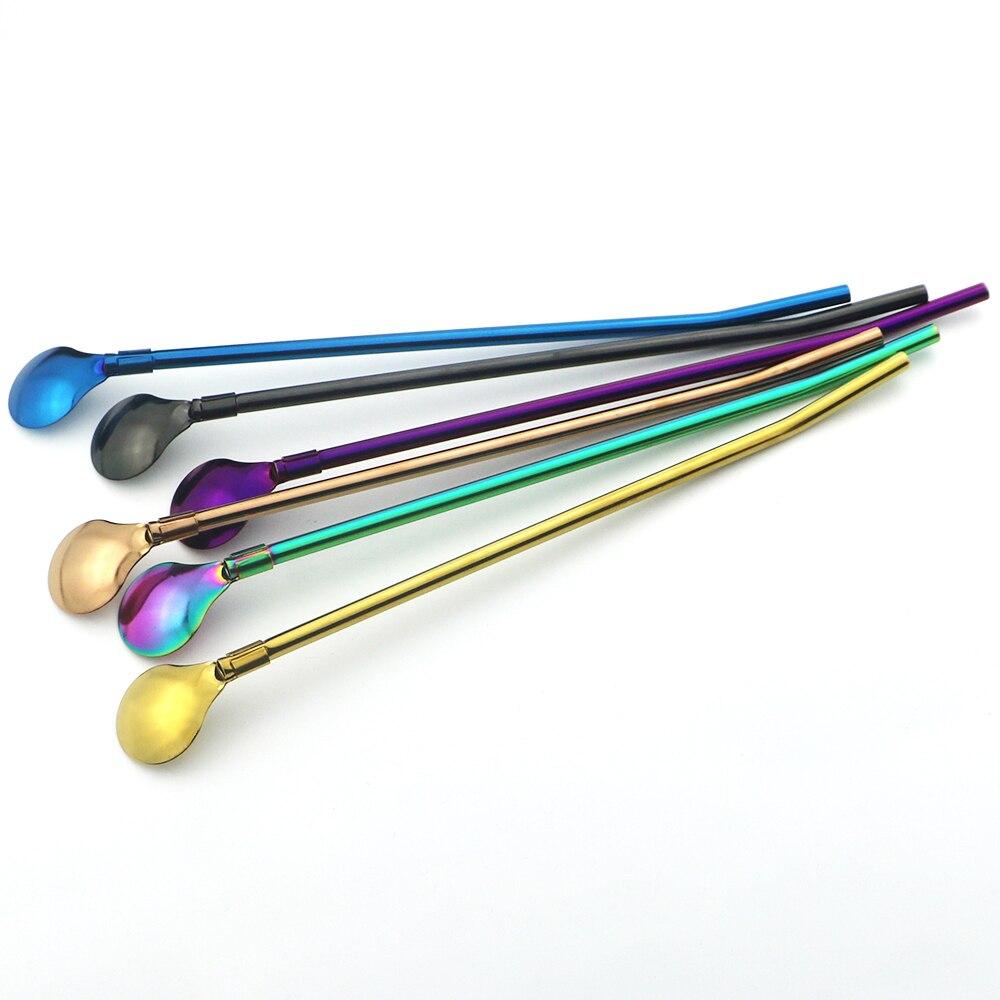 4Pcs/Set 18/10 Stainless Steel Straws Tea Scoop Reusable Long Straw Spoon Multicolor Bar Cocktail Coffee Stirring Drinking Spoon
