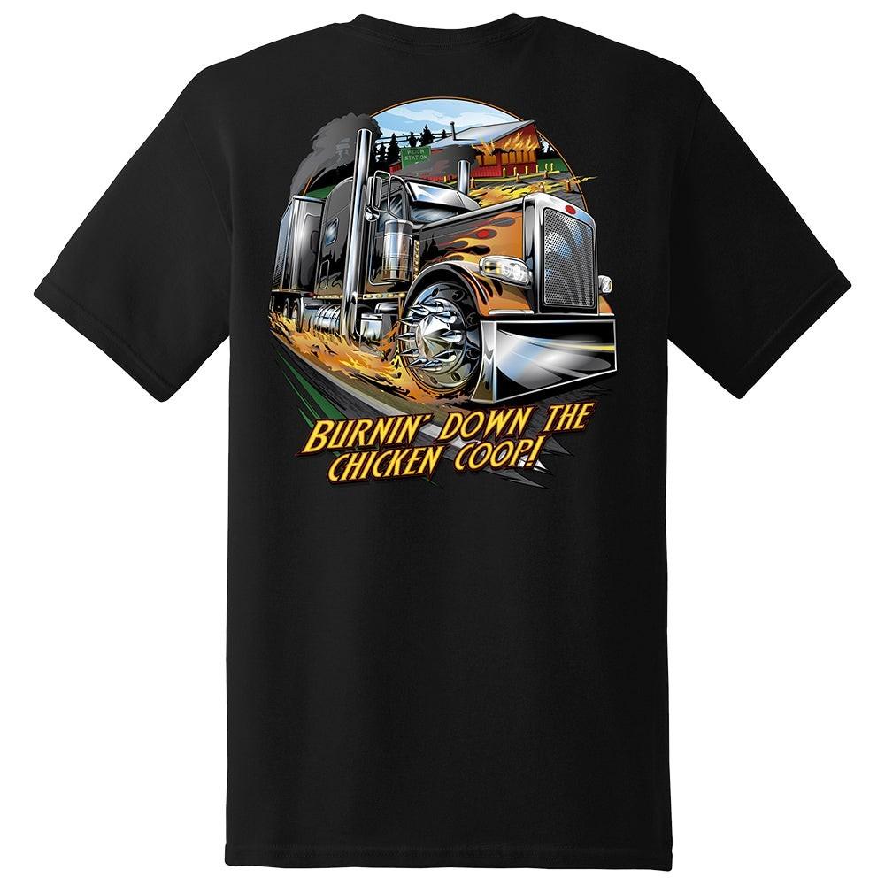 Burnin Down Chicken Coop Truck Double Sided Trucker T-Shirt Diesel Tee XXXXL