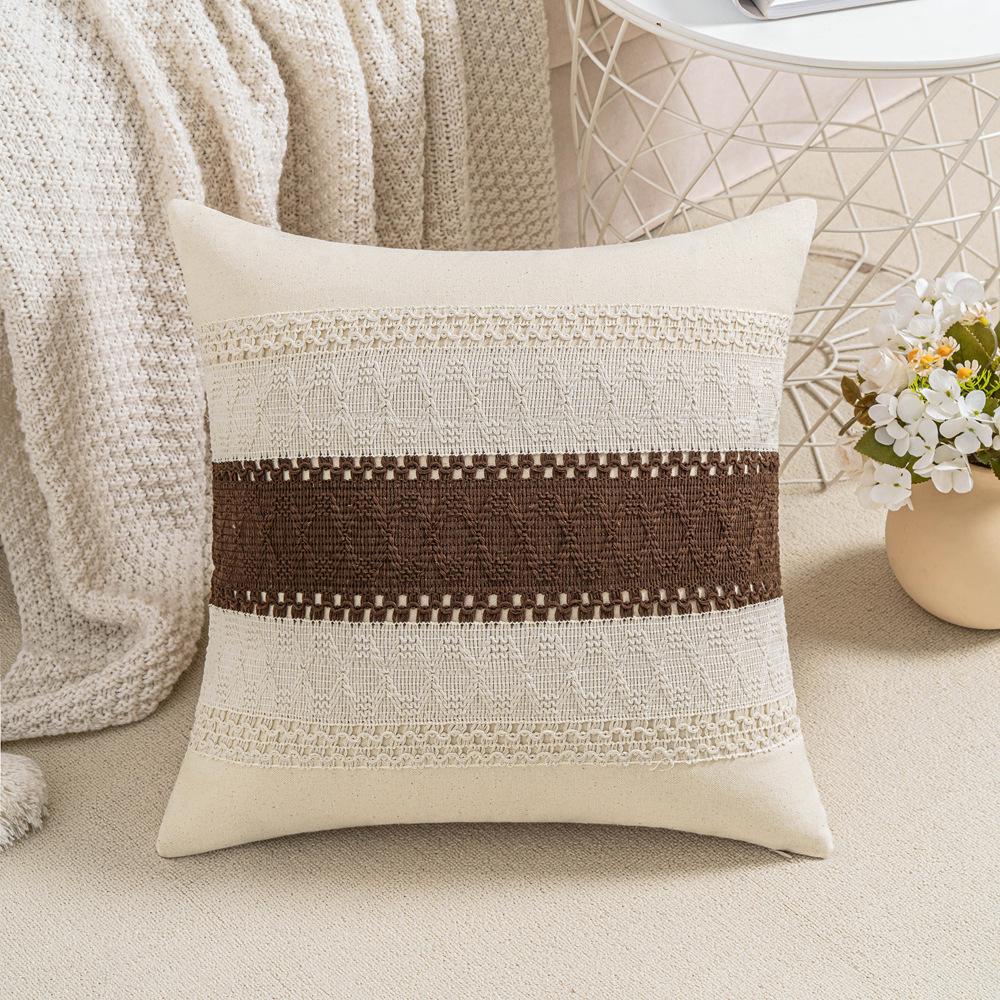 Cotton Thread Splicing Pillow American Pastoral Style Living Room Sofa Pillow Woven Cushion Retro Imitation Cotton Linen Pillow Case