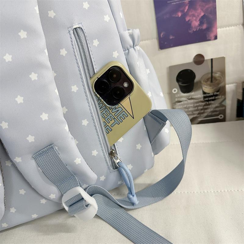 Cute Star Print Backpack for Women & Girls – Transparent Front Pocket, Lightweight Design – Perfect for School, Travel & Daily Use