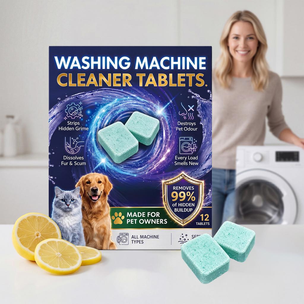Washing Machine Cleaner Tablets for Pet Owners Removes Hidden Grime Fur and Residue Suitable for Front Load and Top Load Machines 12 Count
