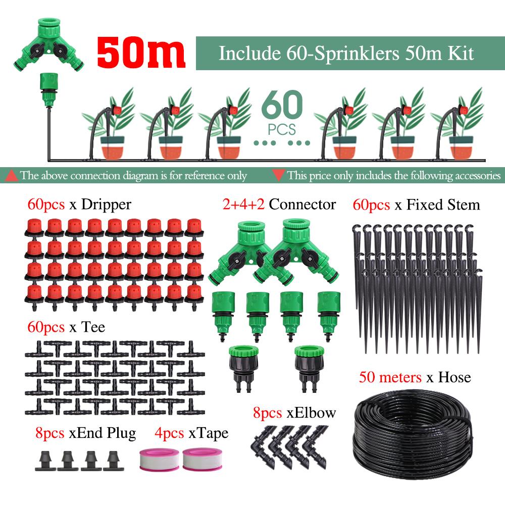 5-50m Garden 1/4'' Drip Irrigation Kit Automatic Watering System Nozzles for Farmland Bonsai Plant Flower Vegetable Greenhouse