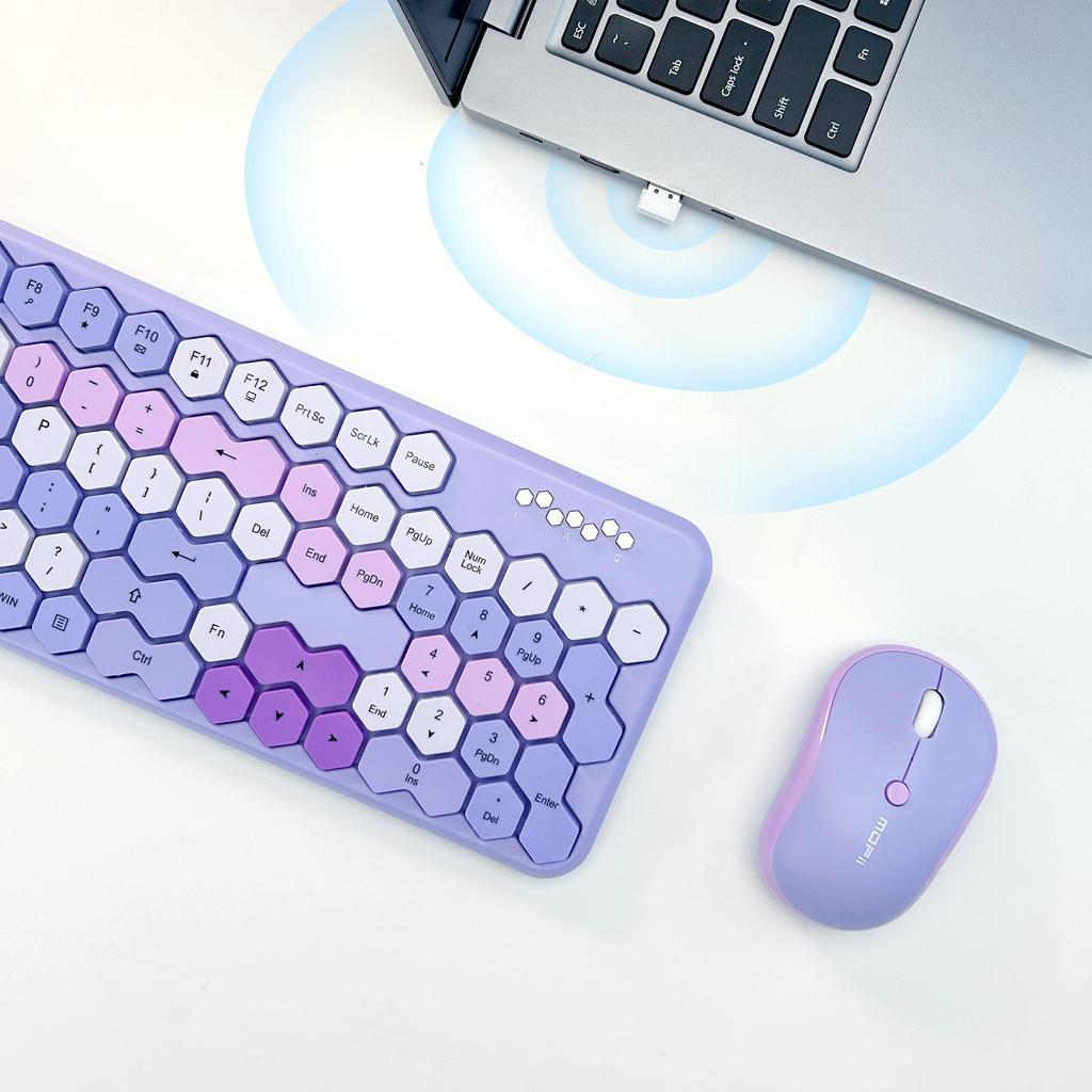 Ergonomická 2.4G Bezdrátová Tichá Klávesnice Myš Combo 105 Kláves Voštinové Krytky Kláves Bezdrátová Sada Klávesnice a Myši pro Stolní Počítač/Laptop