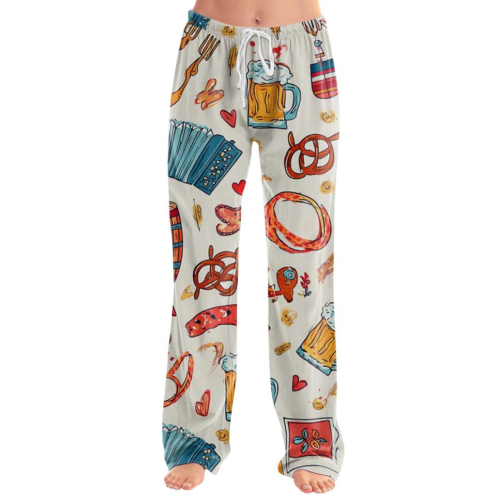 Women's Drawstring Lounge Pants Oktoberfest Print Casual Relaxed Fit Soft Fabric Elastic Waistband Full Length Trousers