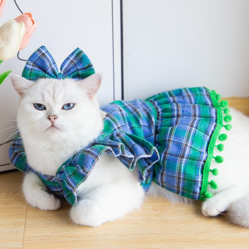 Robe d'automne/hiver pour animaux de compagnie Robe de Noël pour chien Nœud papillon à carreaux Vêtements pour chat pour petits chiens Vêtements pour chiot