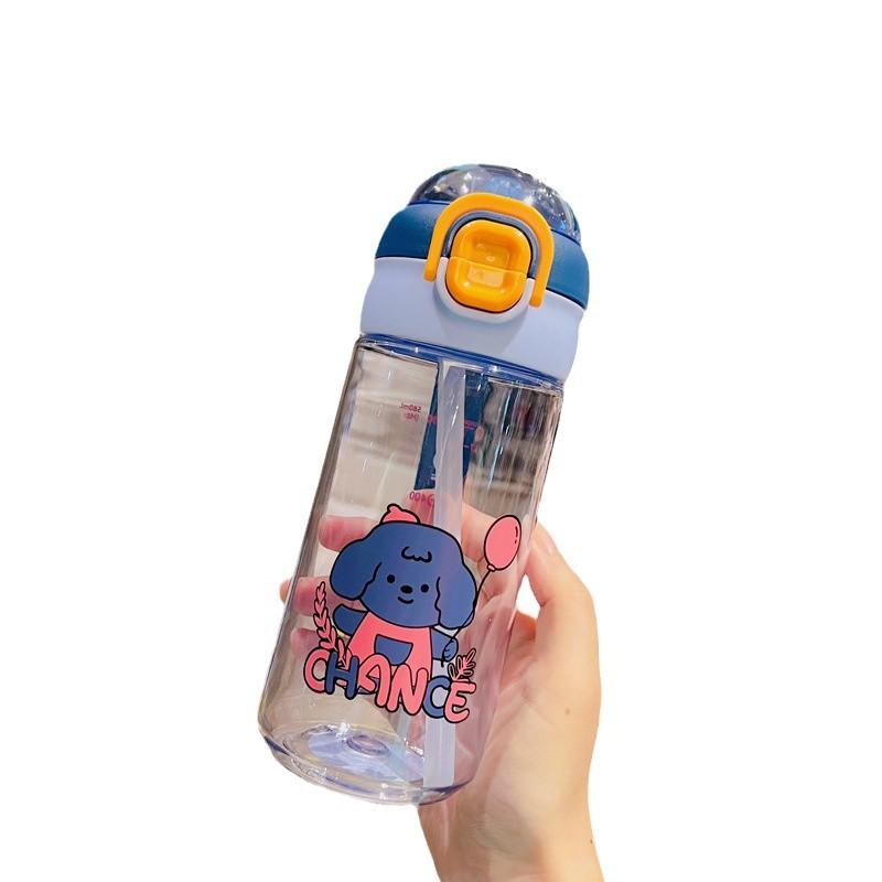 Water bottle summer simple plastic cup cartoon puppy large capacity easy cup cute portable student straw cup Internet celebrity girl