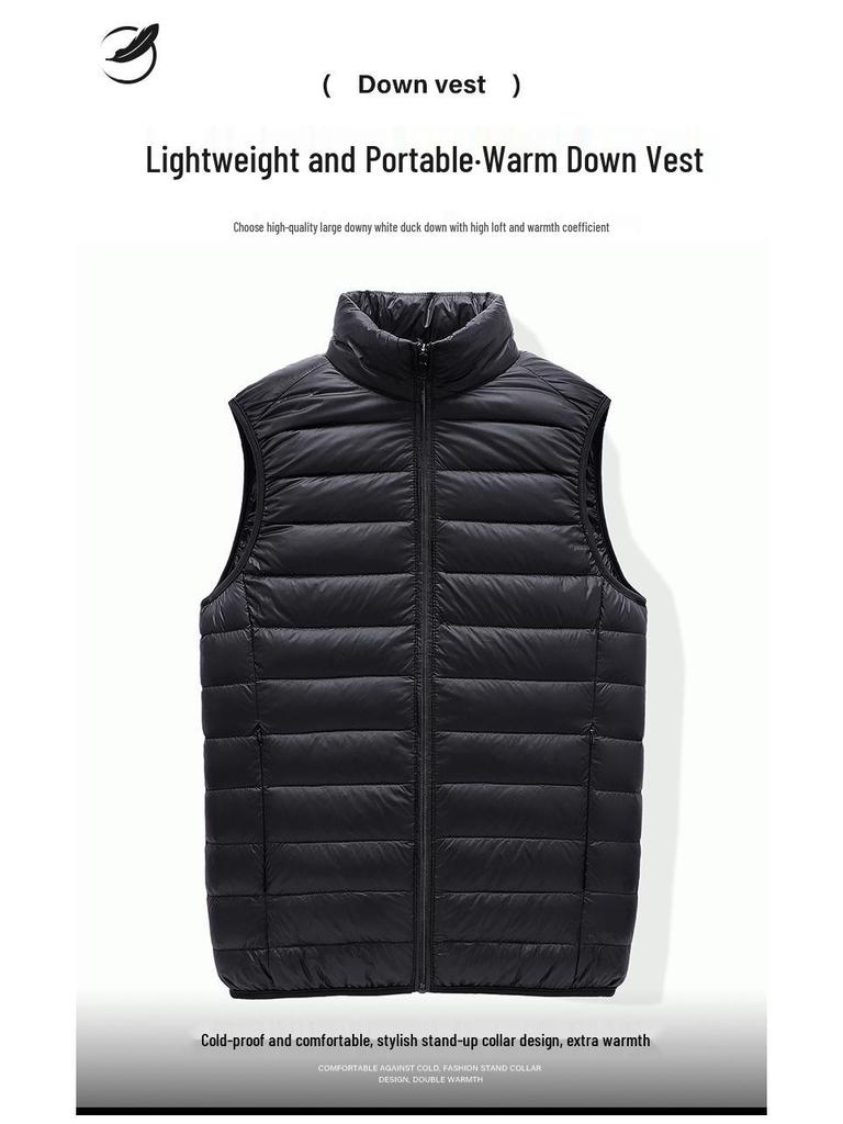 Men's Lightweight Winter Down Vest: Fashionable Stand-up Collar, Sleeveless, Warm Top
