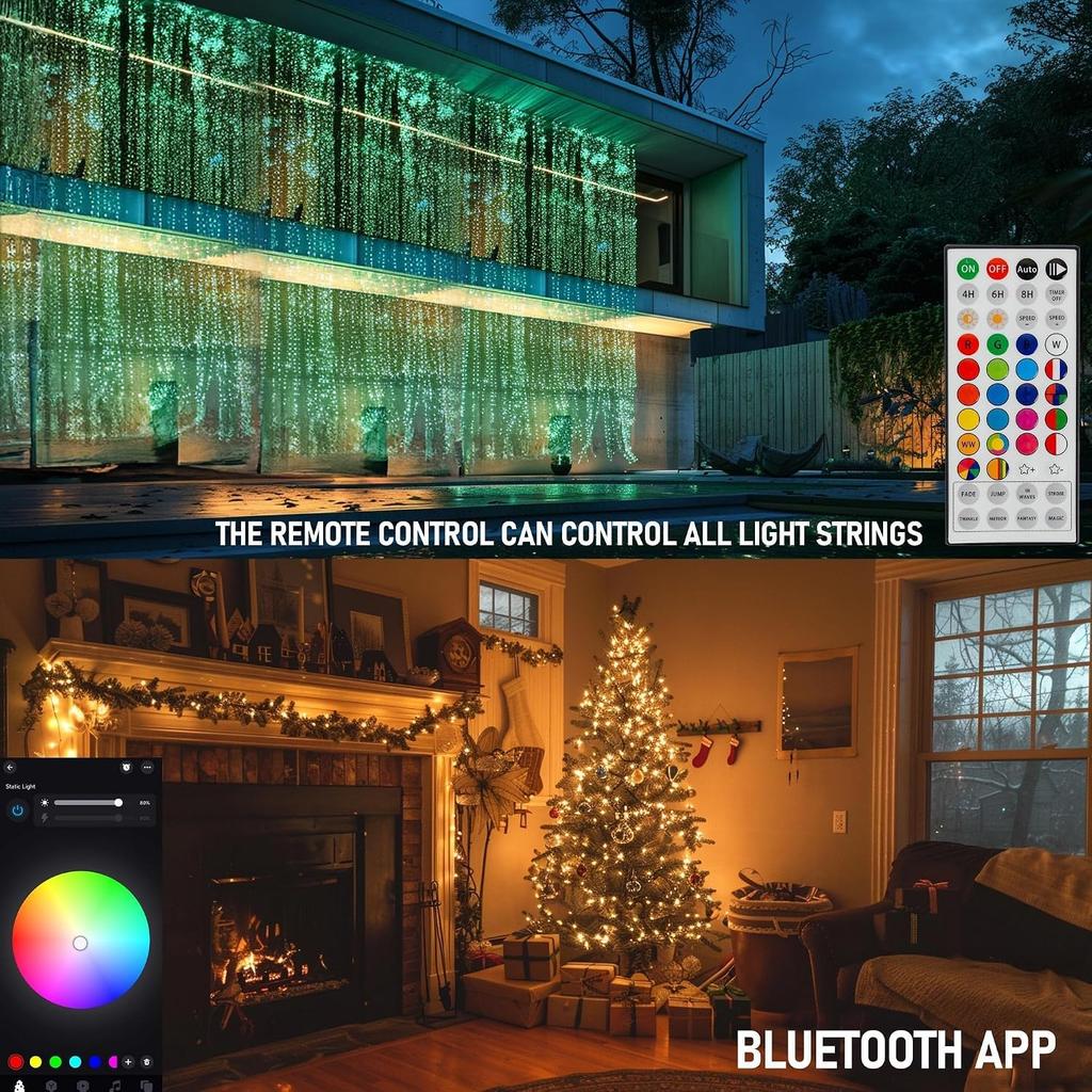 Dazzle Bright Smart Color Changing Christmas Lights, 66FT 200 LED RGB String Lights with Remote & App Controlled, Halloween 4th of July Decoration