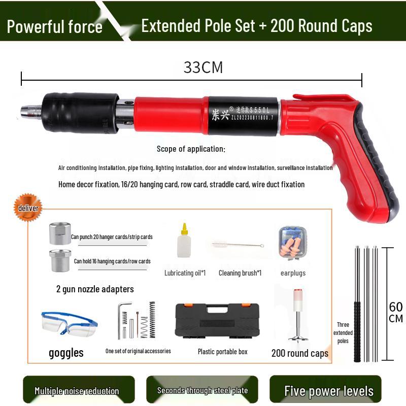 Compact Multi-Function Powder-Actuated Nail Gun for Ceilings and Concrete