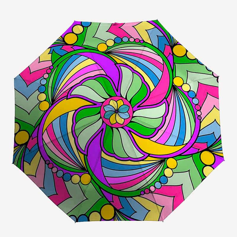 1pc Colorful Mandala Automatic Folding Umbrella - Portable 3-Fold Design, 8-Bone Iron Frame Outdoor Umbrella, Perfect Festival Gift for Fans, Traveler