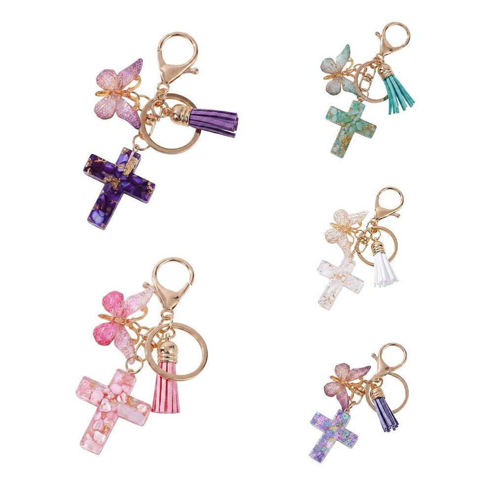 Tassel Butterfly Keychain Resin Bag Hanging Funny Cross Pendant Keychain Key Decor