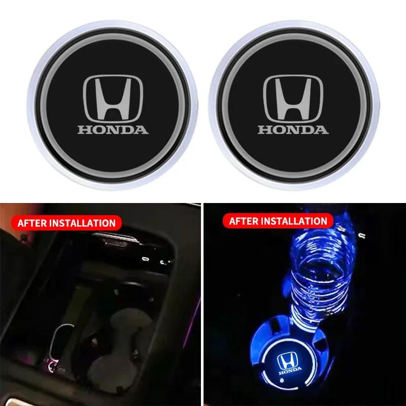 Car USB Charging Luminescent Cup Pad Interior Atmosphere Lamp For Honda Civic Fit Jazz Accord Pilot CRV Odyssey Passport City KU9