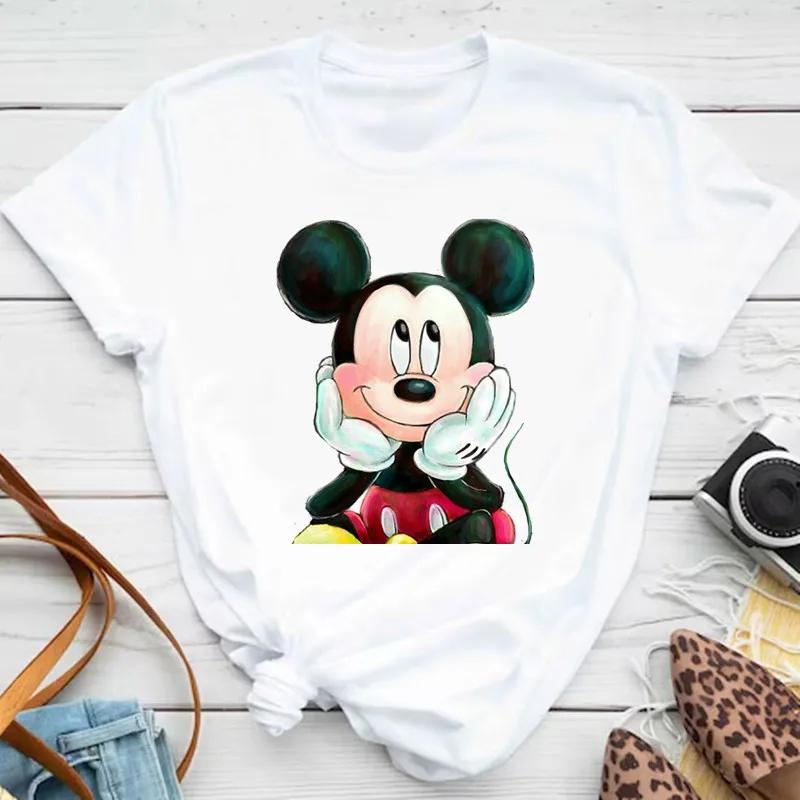 Kawaii Disney Cartoon Mickey Mouse T-shirt Female Harajuku Cute Minnie Mouse T-shirt Funny Donald Duck Pattern T-shirt Female