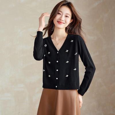 Srcr Women's Studded 42-Count Ultra-Fine Wool Cardigan