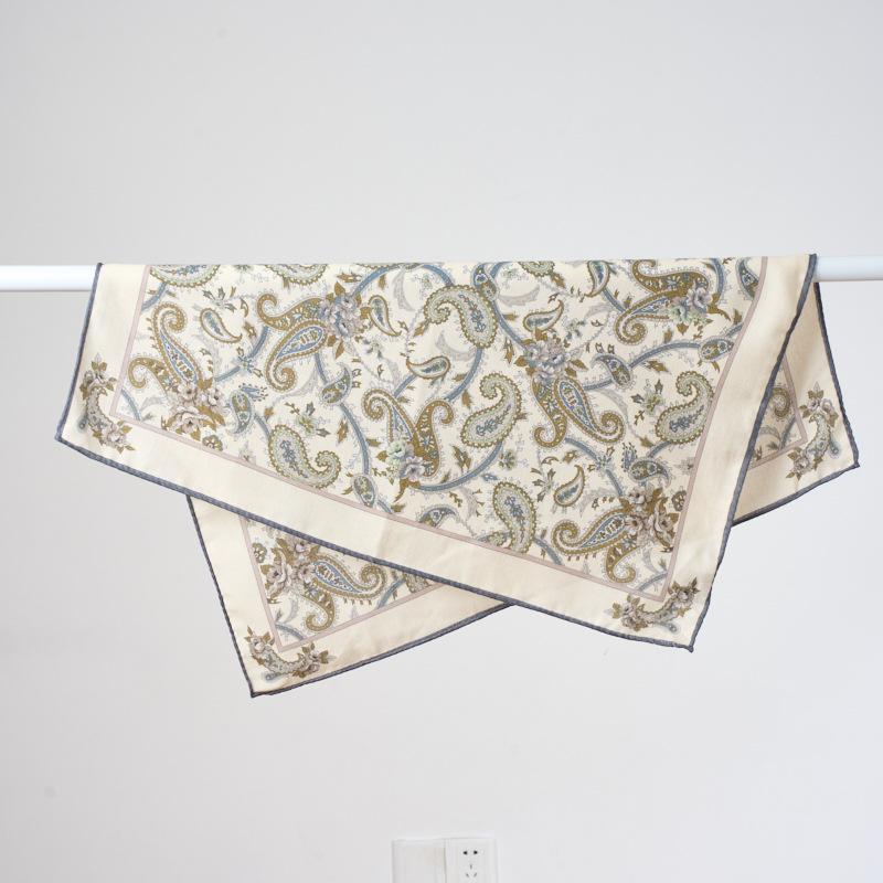 New Decorative Ethnic Style Scarf Literary and Retro Handmade Curled Square Scarf Imitation Silk Hair Double-sided Heterochrome Inkjet Silk Scarf