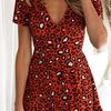 V-Neck Short Sleeve Waist Tight Mini Dress Sexy Leopard Print Women Dress Female Clothing