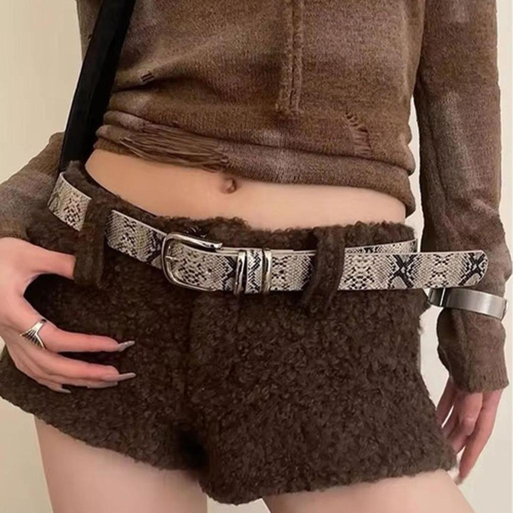 Snake Print Narrow PU Available In 3 Silver Stylish Casual Accent for Denim 105cm Long [NazyJnn] Women's Belt, Leather, Colors, Buckle, 2.8cm Wide,