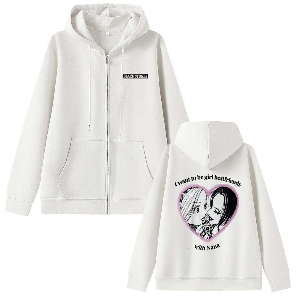 I Want To Be Girl Bestfriemds with Nana Zipper Hoodie Anime Black Stones Zip Up Sweatshirt Men Women Manga Casual Zip Up Jacket