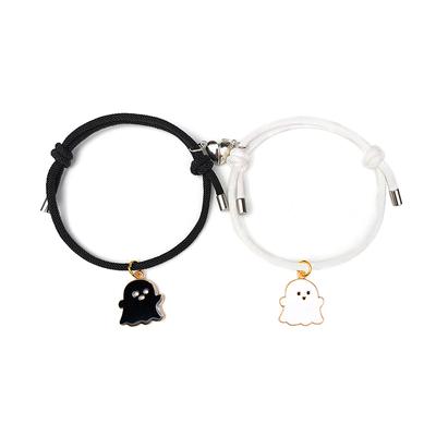 Romantic Couple Heart Magnetic Attracting Bracelets for Women 2PCS Cute Cartoon Ghost Pendant Bracelet Friendship Jewelry Gift