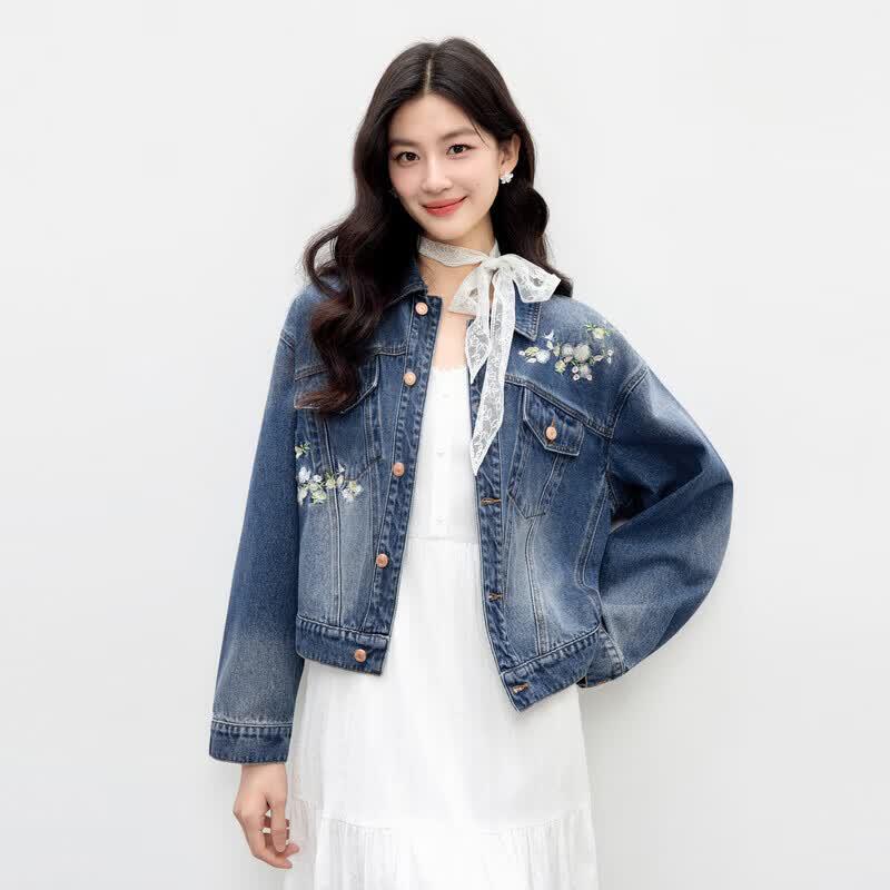 Qiusui Yiren Vintage Embroidered Denim Jacket S