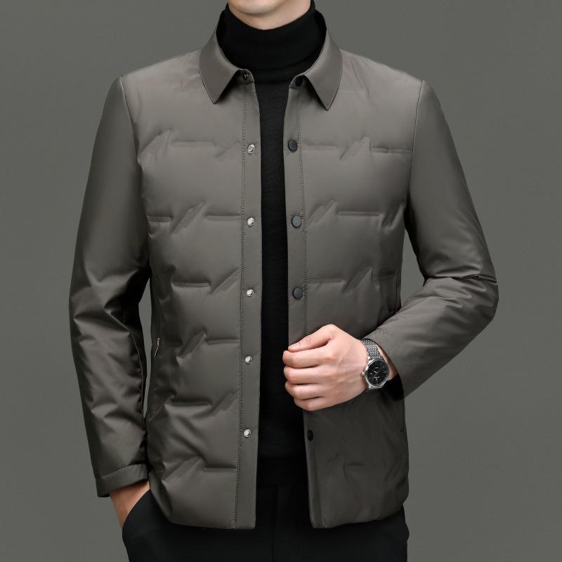 Men's Lightweight Stand-Up Collar Down Jacket - Autumn/Winter Business Casual Warm Outerwear for Middle-Aged Men.
