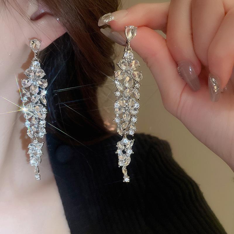 Silver Needle Water Drop Tassel Earrings - Light Luxury High-End Design for Women's Fashion.