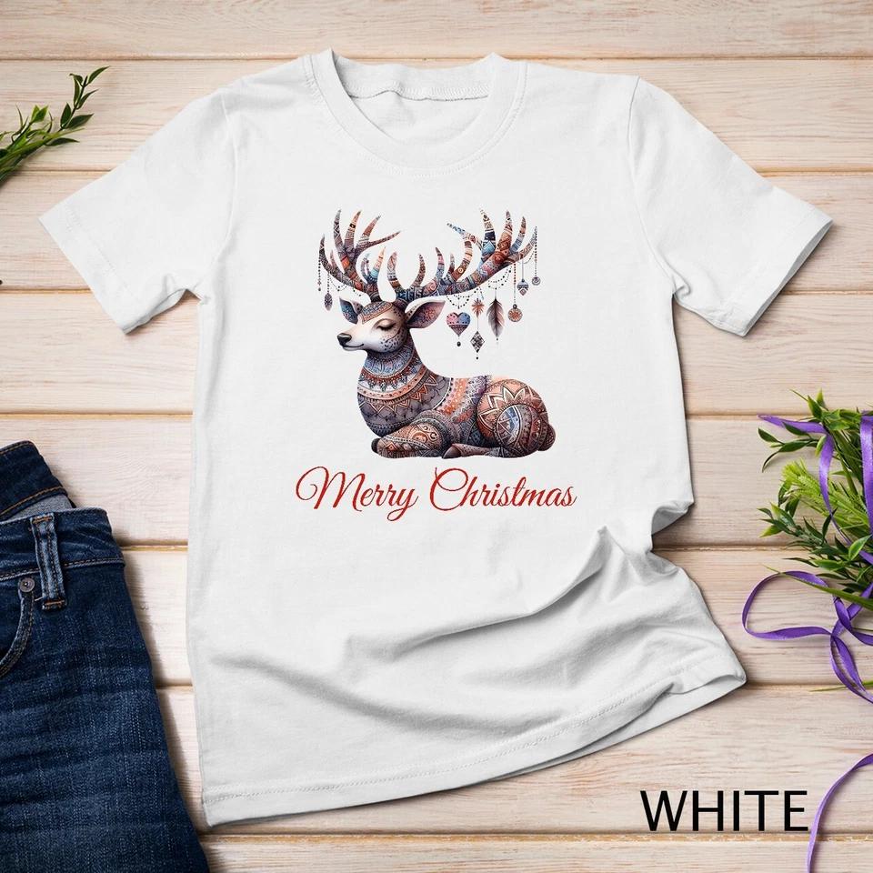 Vibrant Boho Reindeer Christmas Graphic Funny Christmas Shirt Unisex T-shirt 1 L