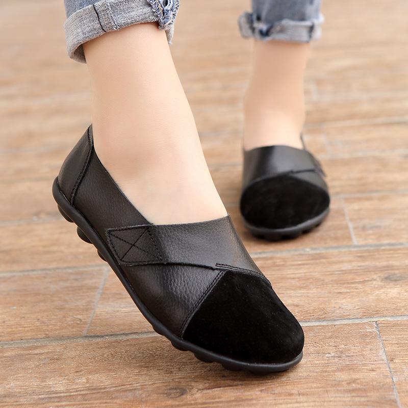 Woman's Flats Loafers Shoes Soft PU Leather Casual Shoes Big Size 35-44 Mocassin Boat Shoes for Women Hook Loop