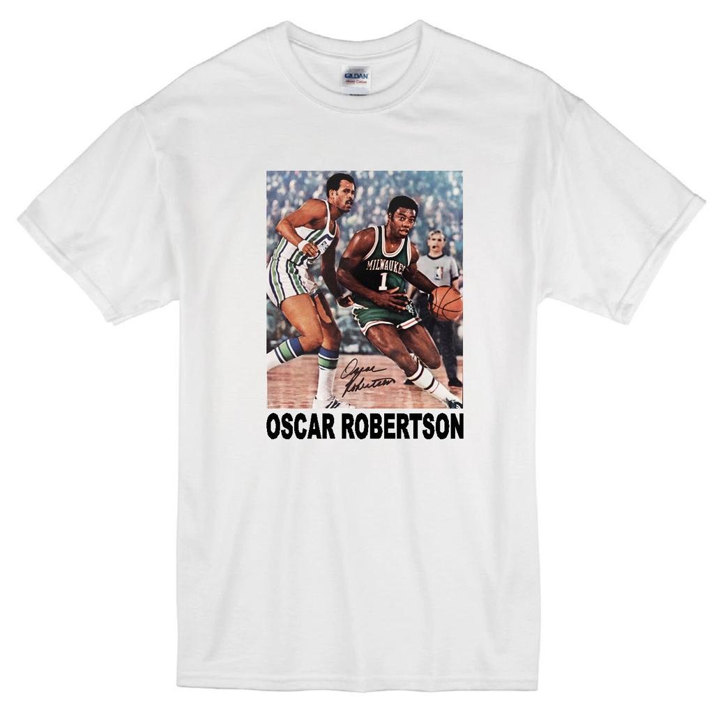 OSCAR ROBERTSON MILWAUKEE BUCKS BASKETBALL LEGEND RETRO WHITE T-shirt JERSEY
