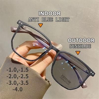 Ultralight Korean Style Photochromic Myopia Glasses for Men And Women Vintage Square Frame Intelligent Prescription Eyewear