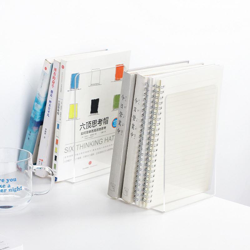 Transparent Acrylic L-Shaped Bookends: Thickened Book Clips for Desktop Bookshelf Storage