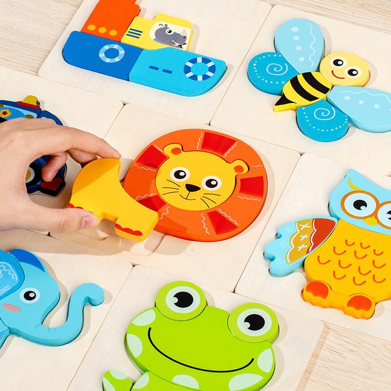 Animal Traffic Wooden Themed 3d Building Blocks For Kids Cognitive Development