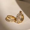 Dual Layer Baguette and Round Paved Click Hoop Earrings Women Elegant Bling Ear Jewelry