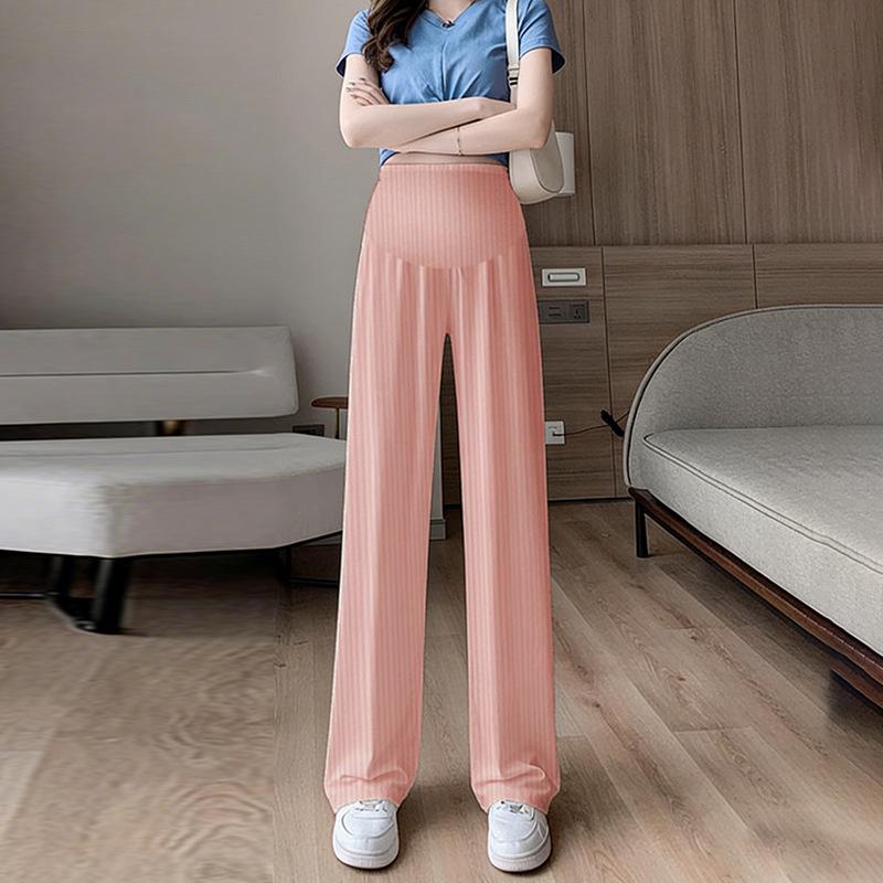 Maternity Ice Silk High Waist Straight Leg Summer Pants XXL